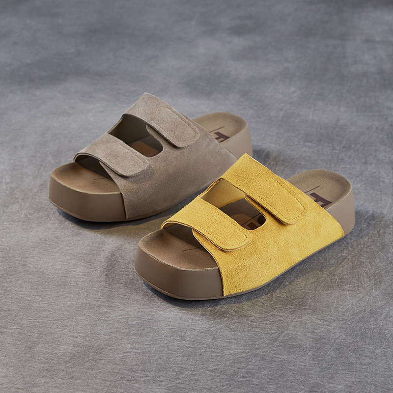 Women's Genuine Cowhide Platform Birkenstock - style Slippers