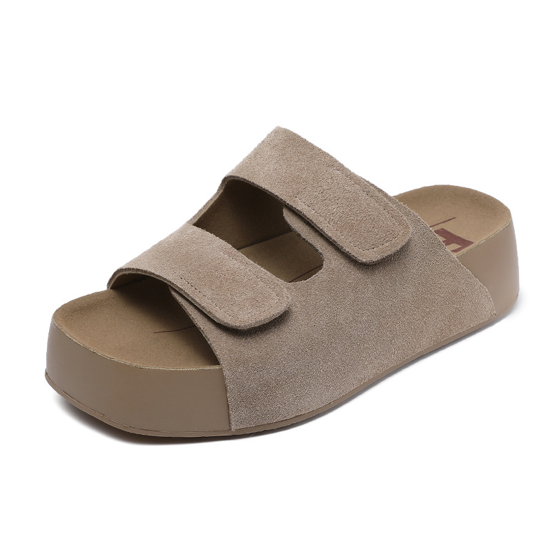 Women's Genuine Cowhide Platform Birkenstock - style Slippers