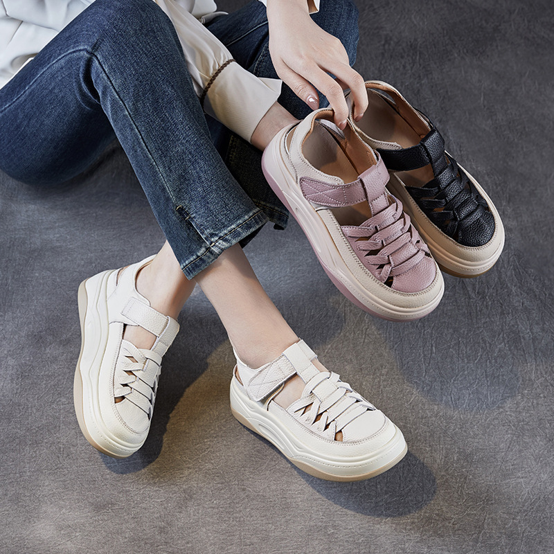 Women's Genuine Leather Casual Peep - toe Roman Sandals