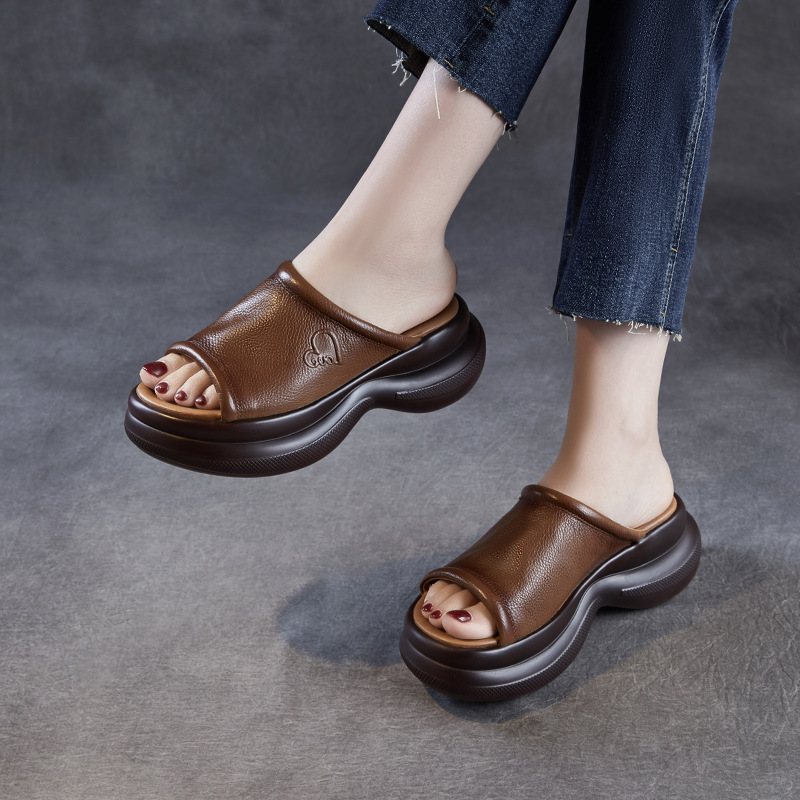 Women's Genuine Leather Fish - mouth Roman Sandals