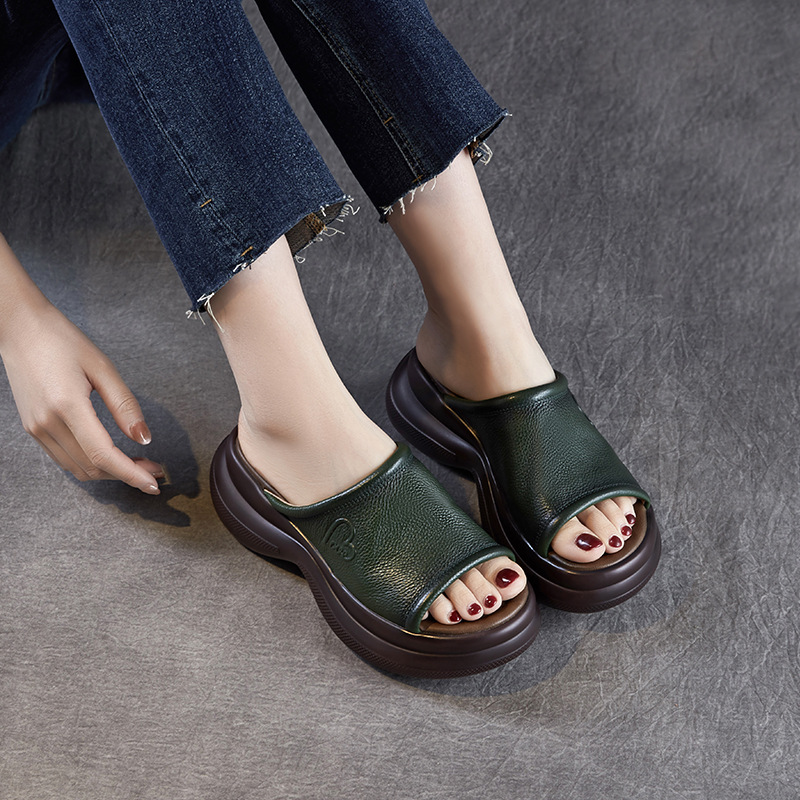 Women's Genuine Leather Fish - mouth Roman Sandals