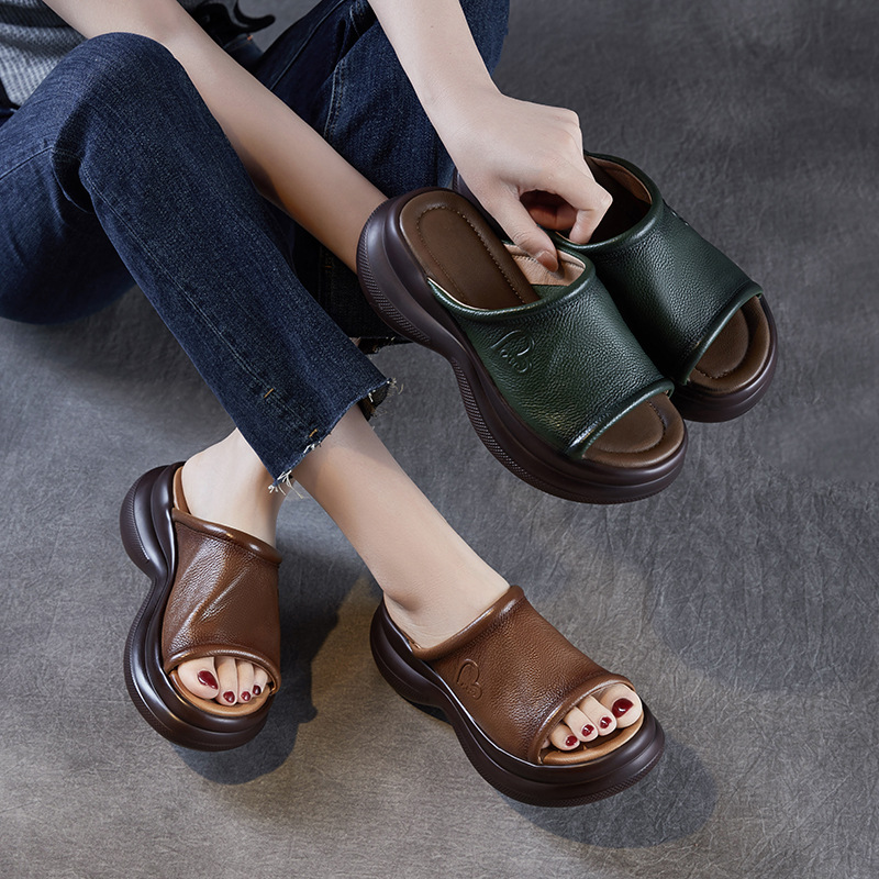 Women's Genuine Leather Fish - mouth Roman Sandals