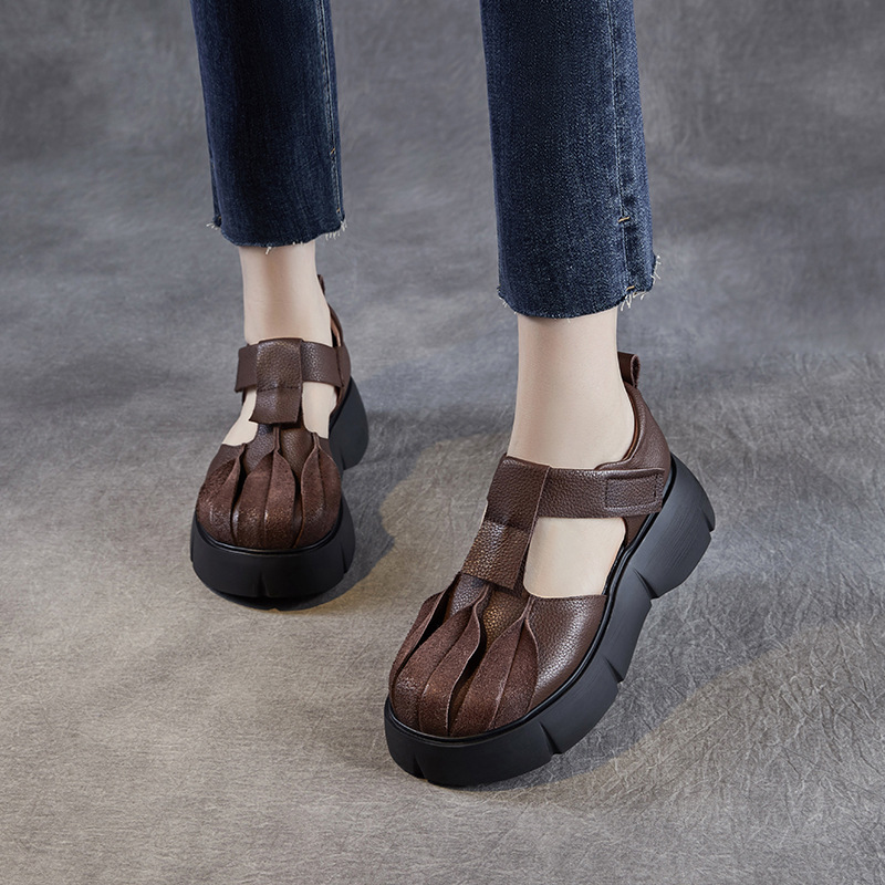 Women's Genuine Leather Platform Toe - cap Sandals