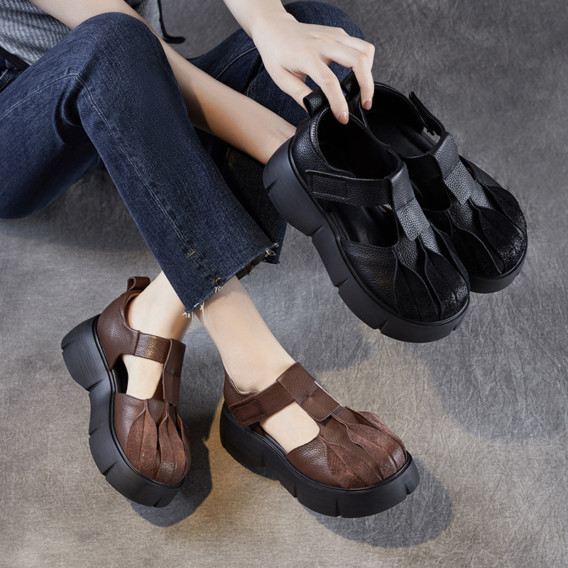 Women's Genuine Leather Platform Toe - cap Sandals