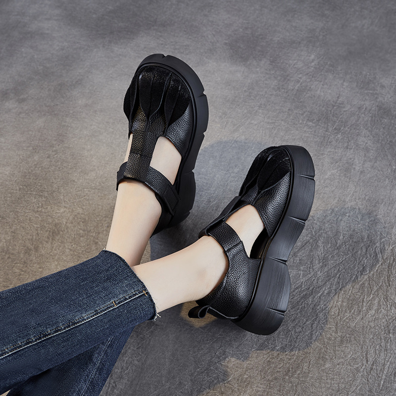 Women's Genuine Leather Platform Toe - cap Sandals