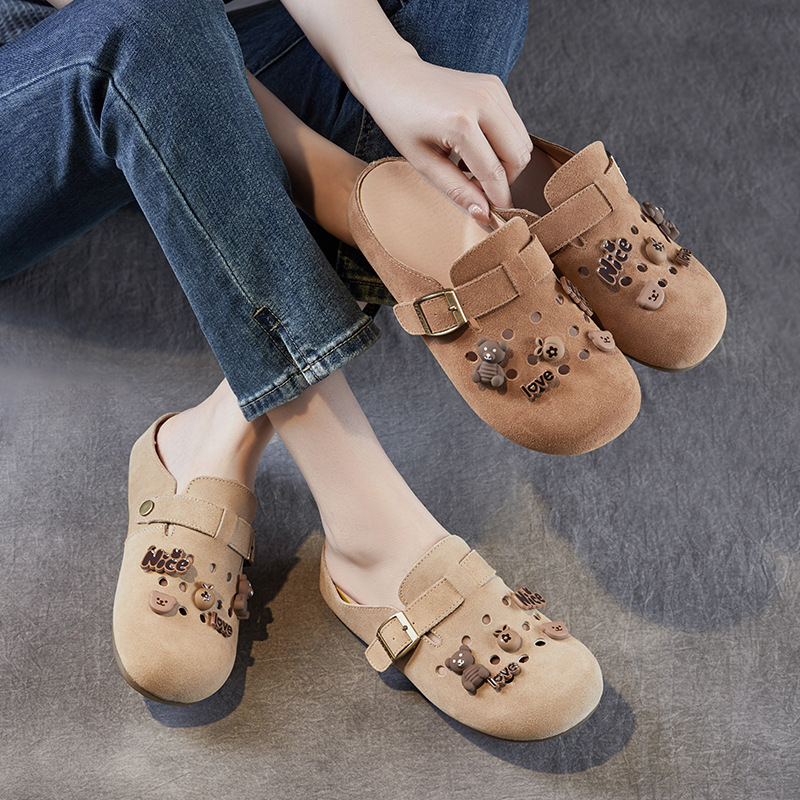 Women's Genuine Leather Toe - cap Birkenstock Lazy Slippers