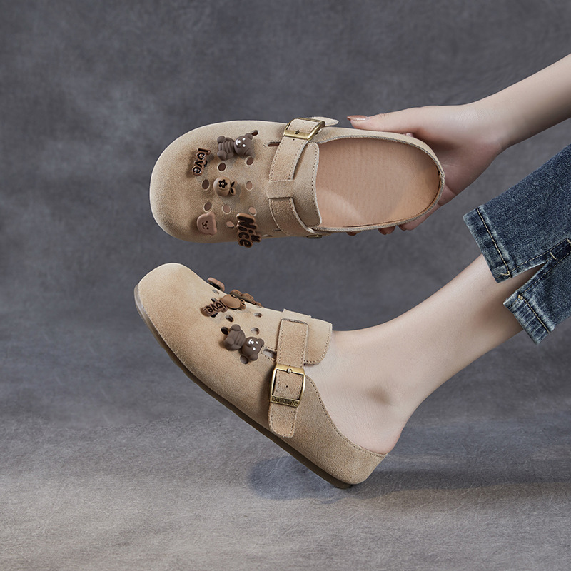 Women's Genuine Leather Toe - cap Birkenstock Lazy Slippers