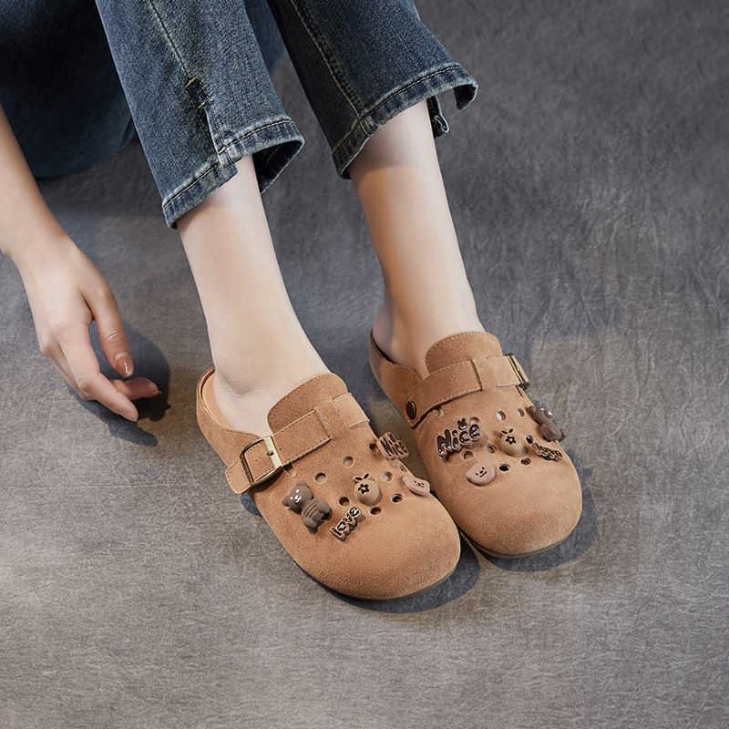 Women's Genuine Leather Toe - cap Birkenstock Lazy Slippers