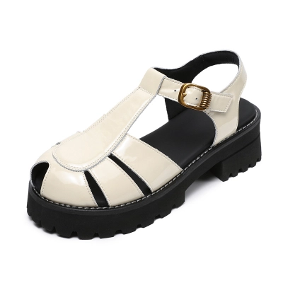 Women's Patent Leather Fish - mouth Thick - soled Sandals 01