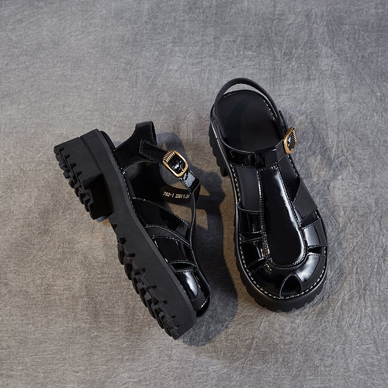 Women's Patent Leather Fish - mouth Thick - soled Sandals