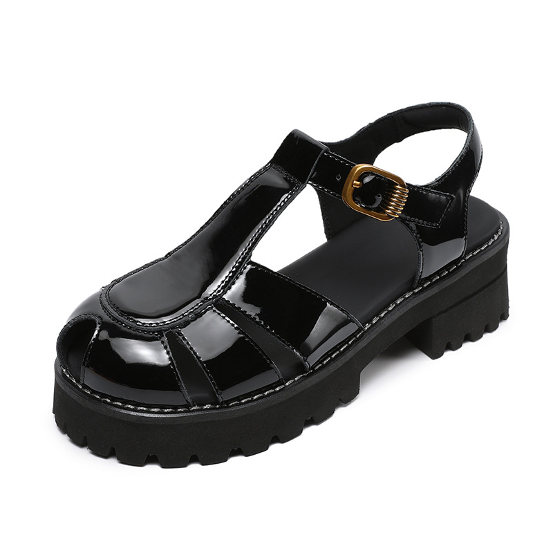 Women's Patent Leather Fish - mouth Thick - soled Sandals