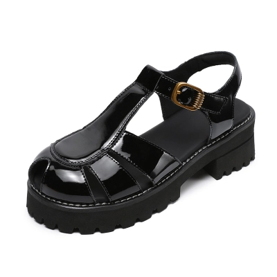 Women's Patent Leather Fish - mouth Thick - soled Sandals 02