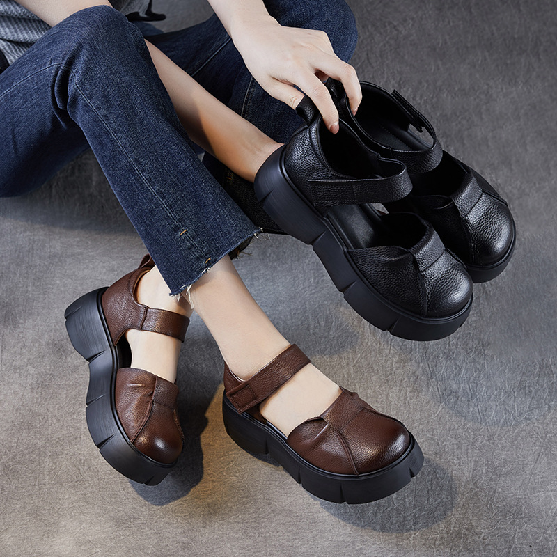 Women's Retro Hollow - out Platform Casual Leather Sandals