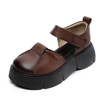 Women's Retro Hollow - out Platform Casual Leather Sandals 02