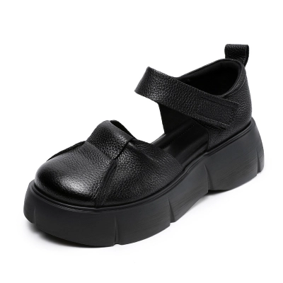 Women's Retro Hollow - out Platform Casual Leather Sandals 01