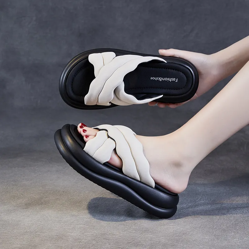 Women's Suede Platform Chunky - Heel Slide - on Sandals for Outdoor Wear