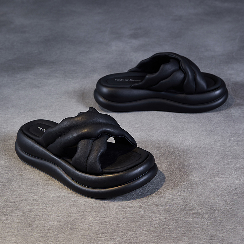 Women's Suede Platform Chunky - Heel Slide - on Sandals for Outdoor Wear