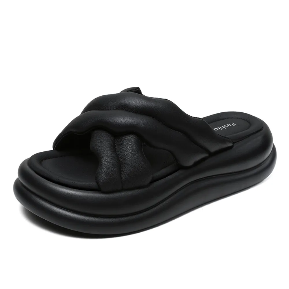 Women's Suede Platform Chunky - Heel Slide - on Sandals for Outdoor Wear