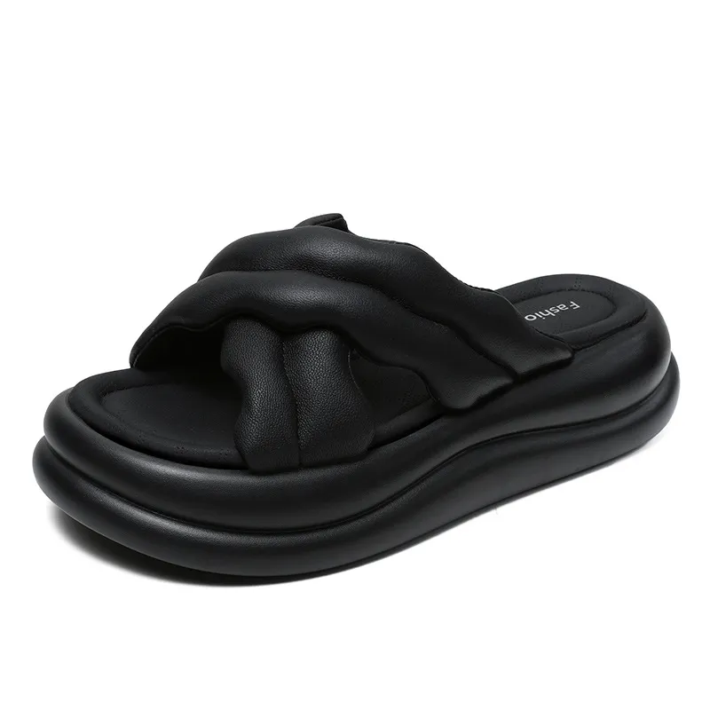 Women's Suede Platform Chunky - Heel Slide - on Sandals for Outdoor Wear