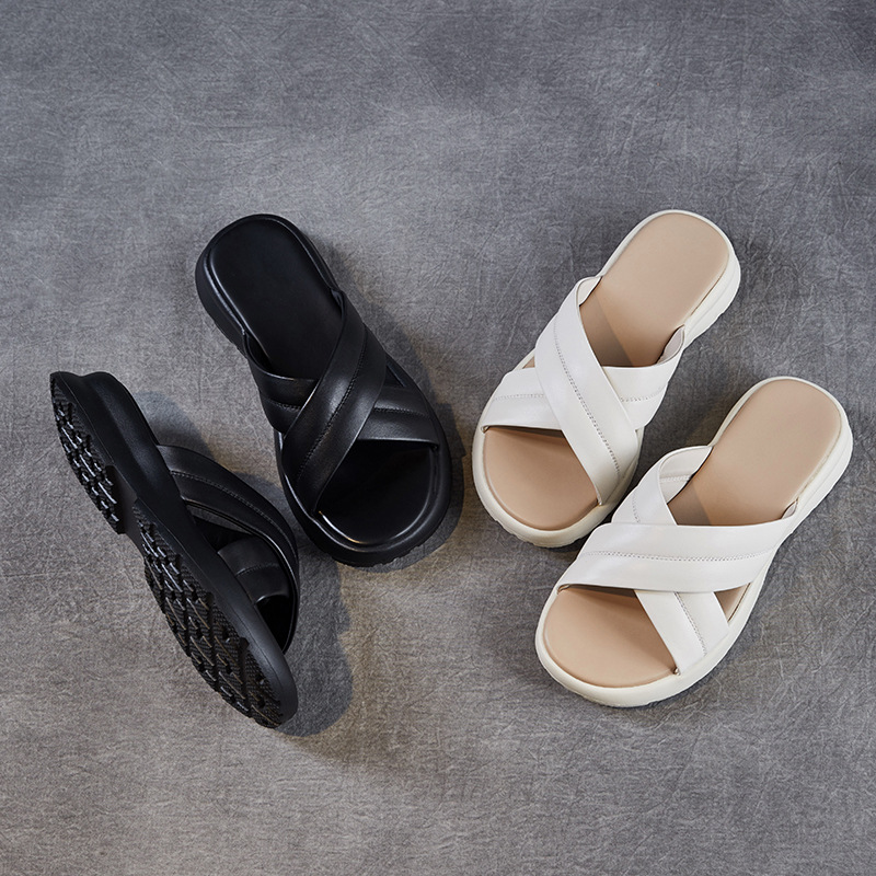 Women's Versatile Thick - soled Cross - strap Slippers