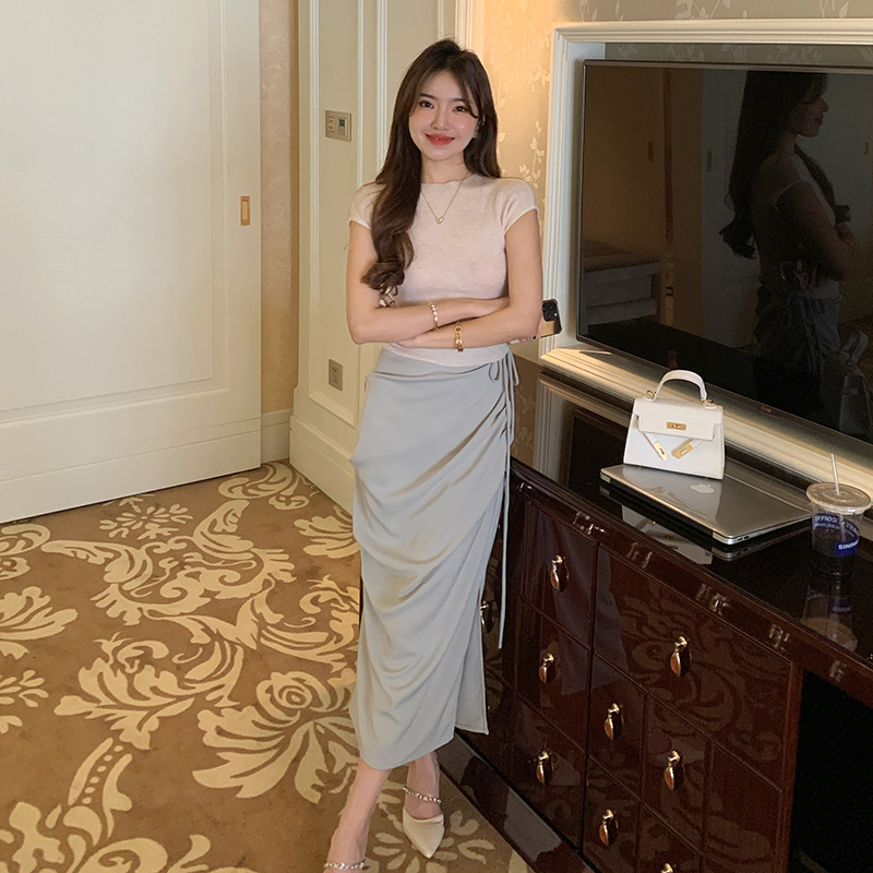 Adjustable Waist Tie Detail Bodycon Skirt