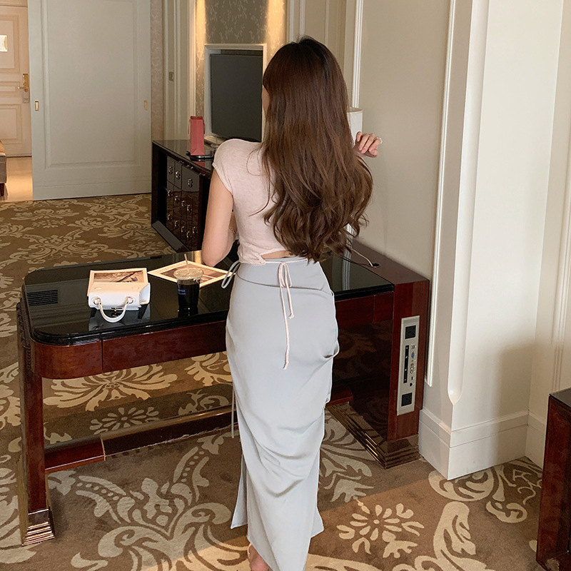 Adjustable Waist Tie Detail Bodycon Skirt