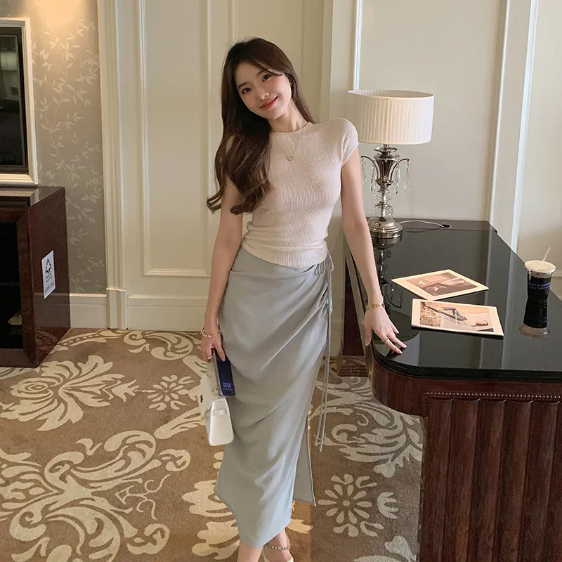 Adjustable Waist Tie Detail Bodycon Skirt