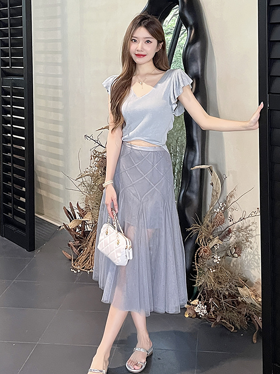 Elegant Pleated Semi-Sheer Skirt