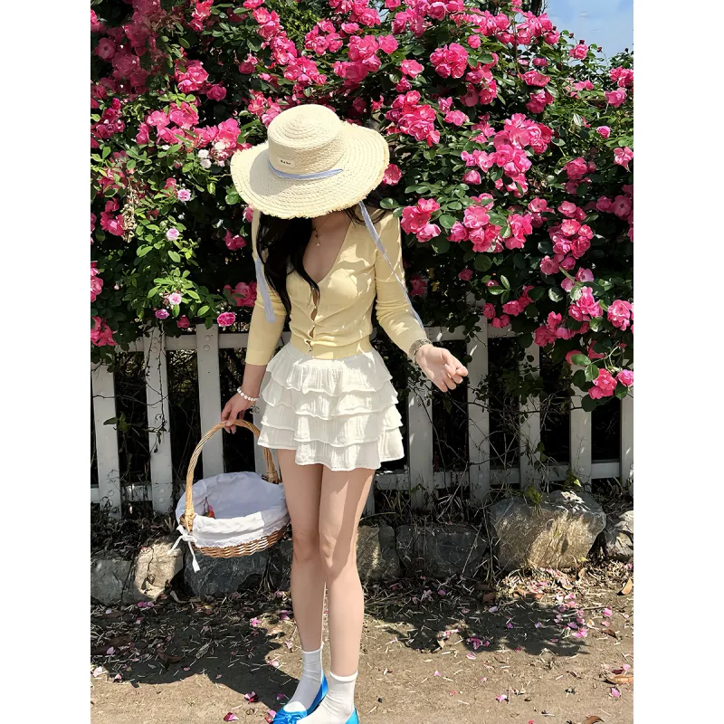 Floral Crochet Layered Mini Skirt