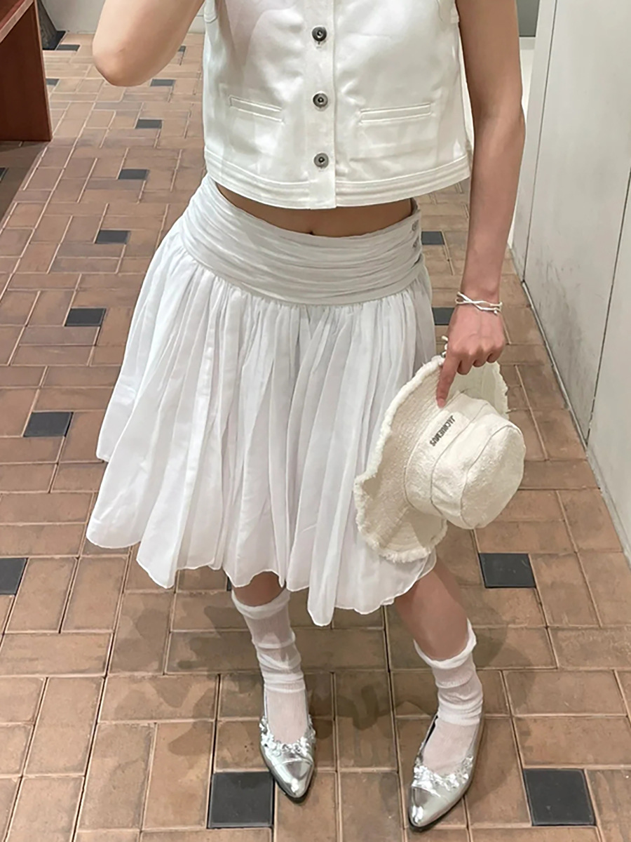 High-Waisted Double-Layer Pleated Midi Skirt