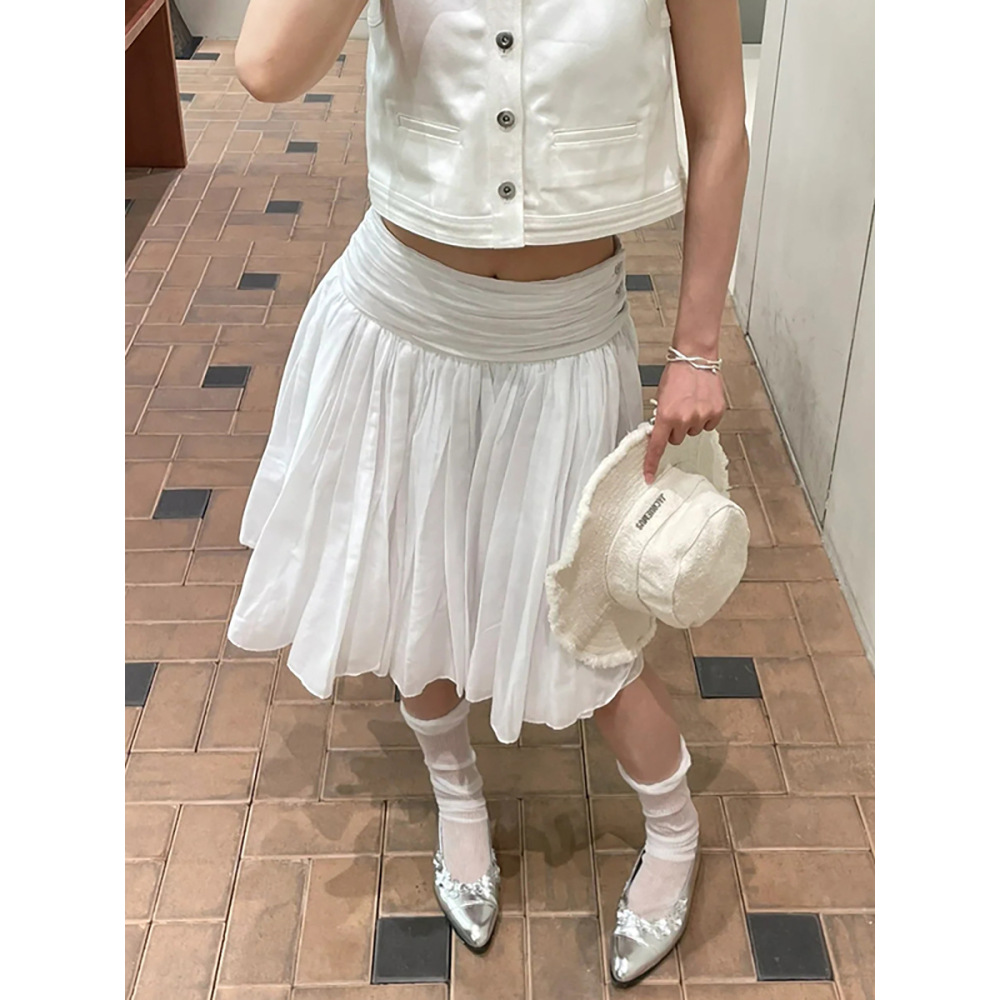 High-Waisted Double-Layer Pleated Midi Skirt