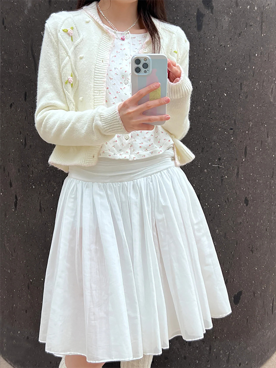 High-Waisted Double-Layer Pleated Midi Skirt