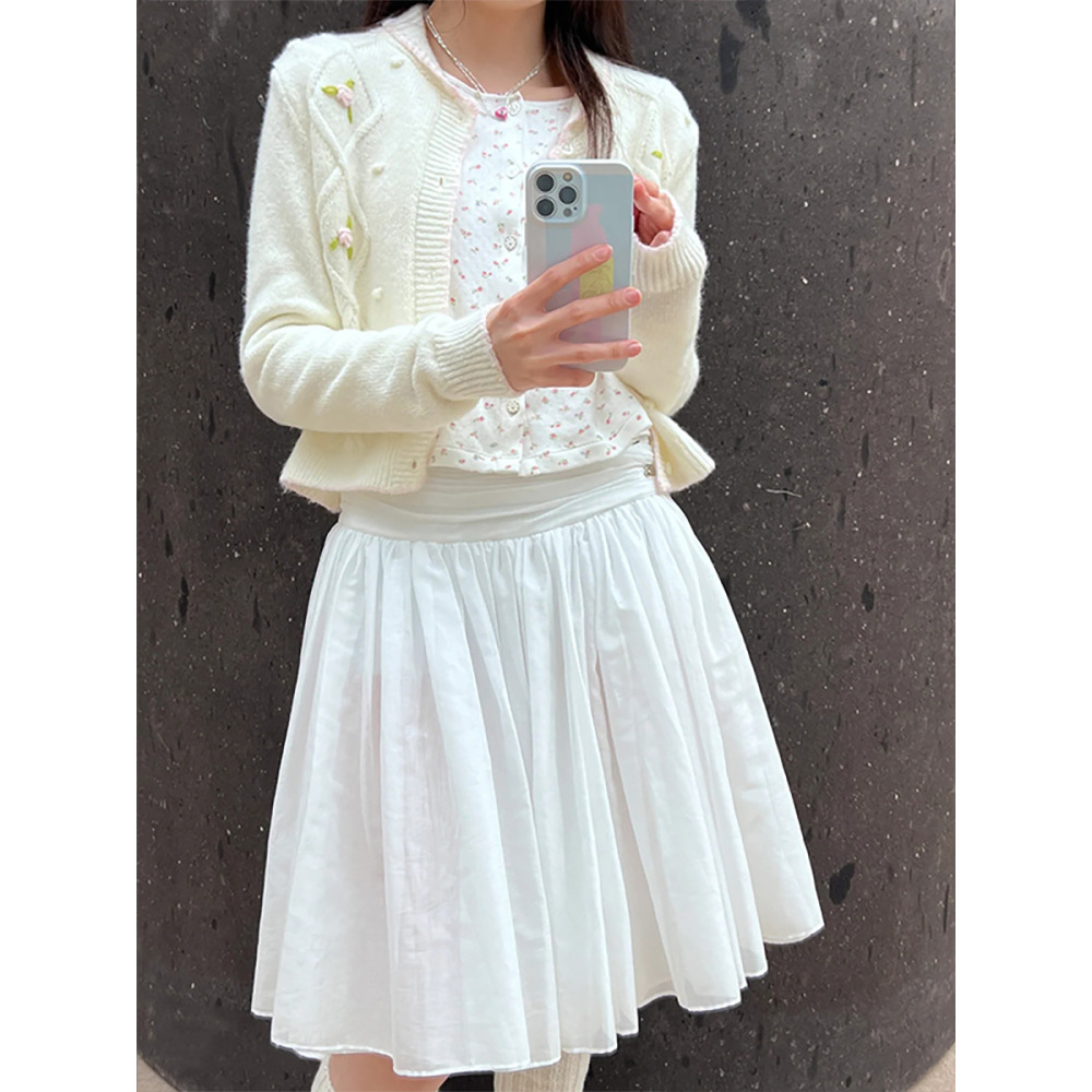 High-Waisted Double-Layer Pleated Midi Skirt