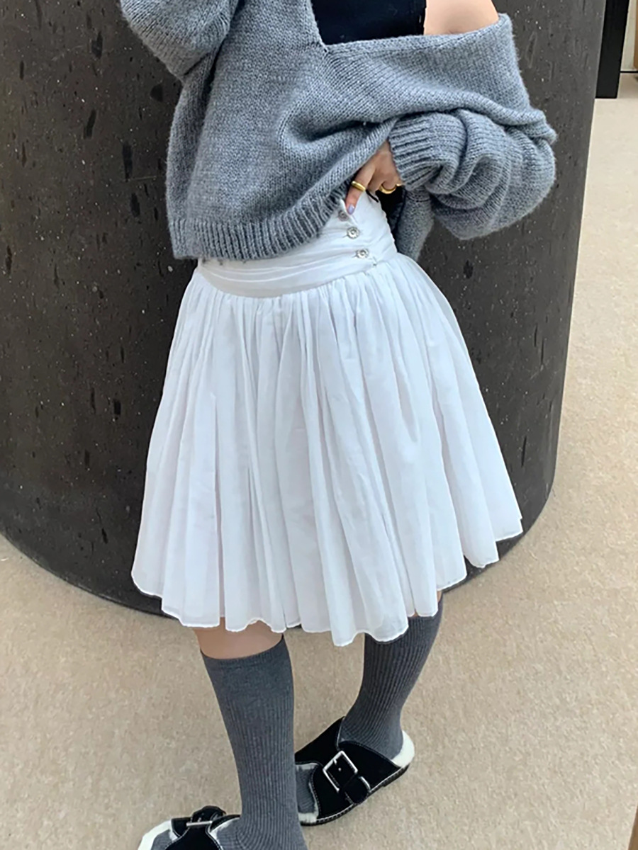 High-Waisted Double-Layer Pleated Midi Skirt