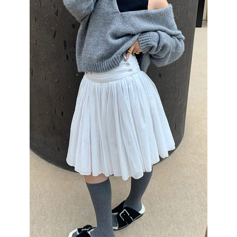 High-Waisted Double-Layer Pleated Midi Skirt