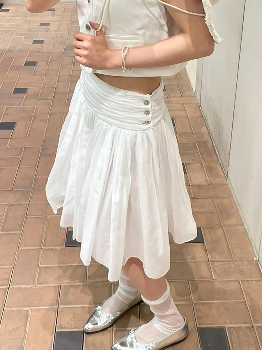 High-Waisted Double-Layer Pleated Midi Skirt