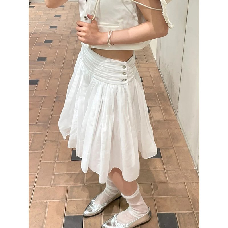 High-Waisted Double-Layer Pleated Midi Skirt