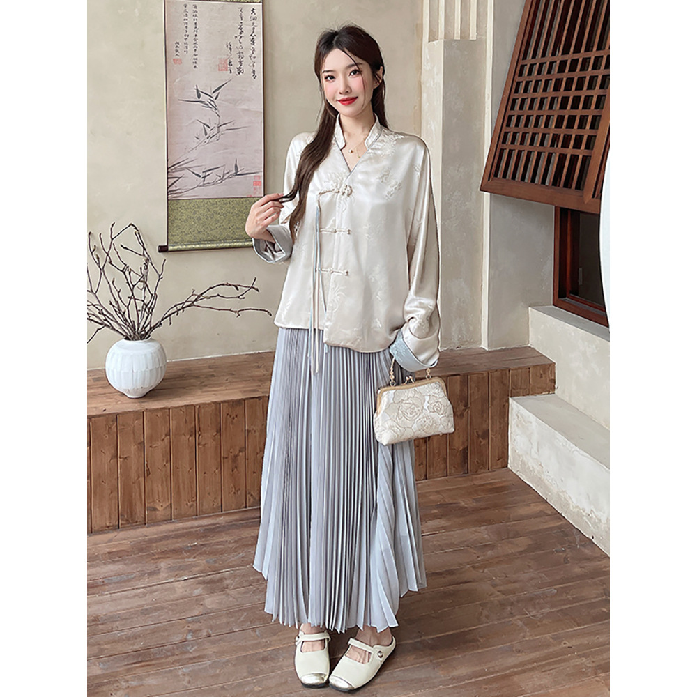 Pleated A-Line Skirt with Silky Drape