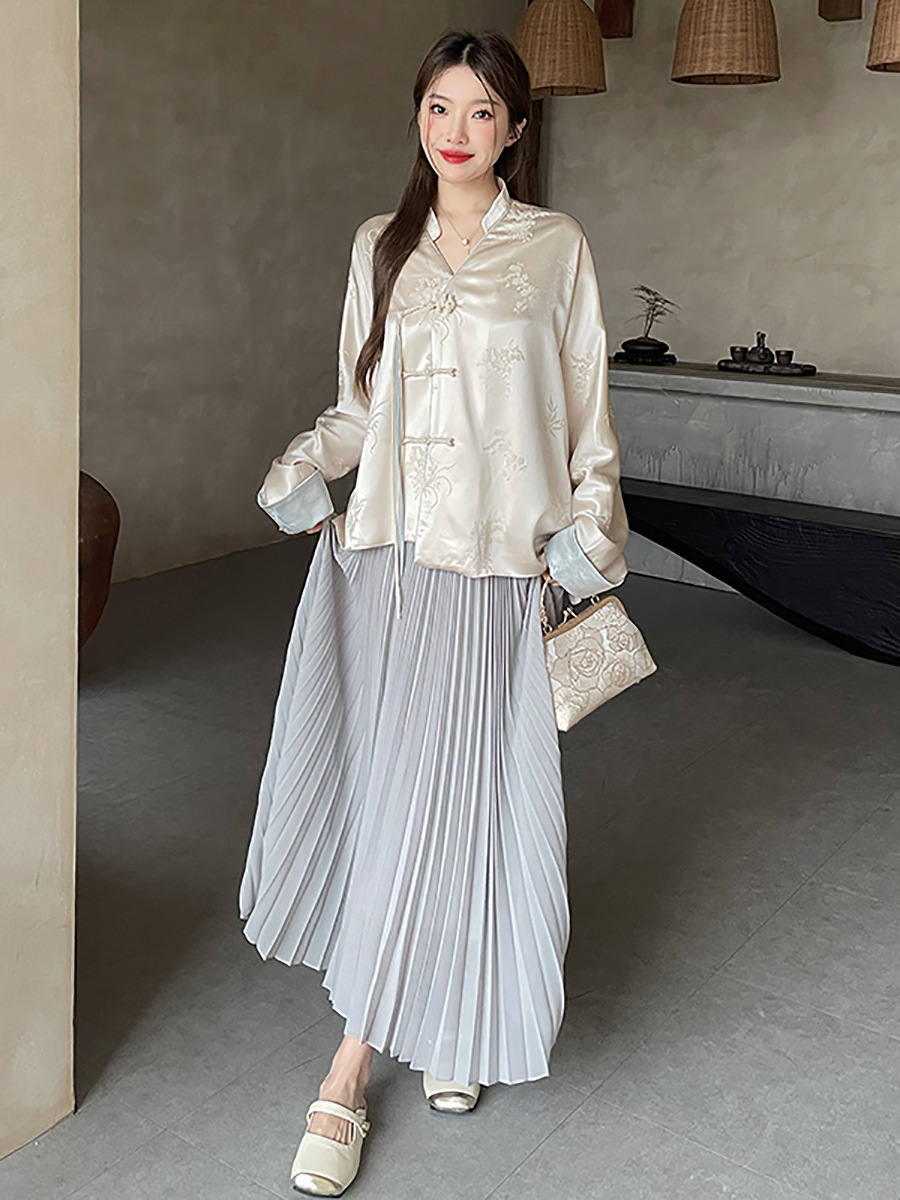 Pleated A-Line Skirt with Silky Drape