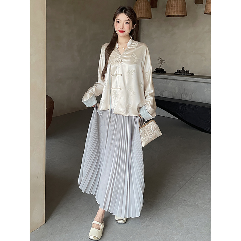 Pleated A-Line Skirt with Silky Drape