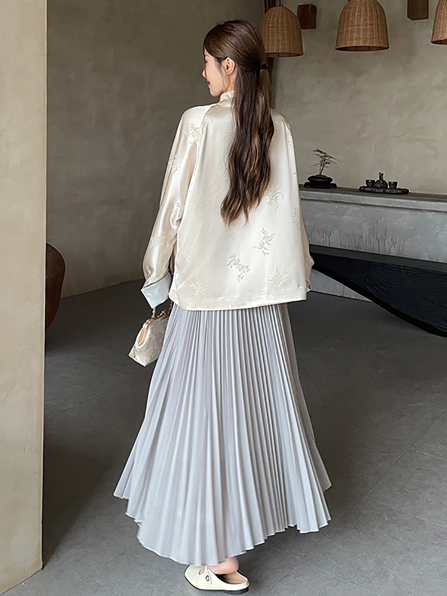 Pleated A-Line Skirt with Silky Drape