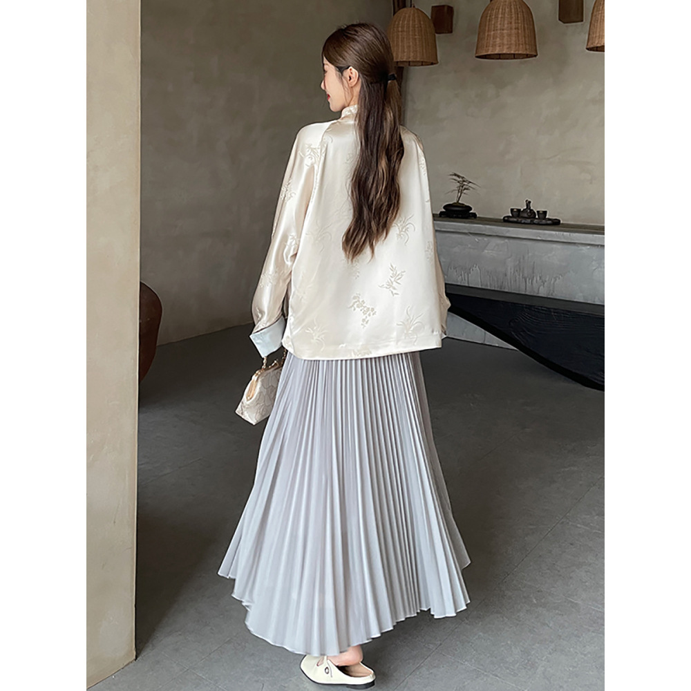 Pleated A-Line Skirt with Silky Drape
