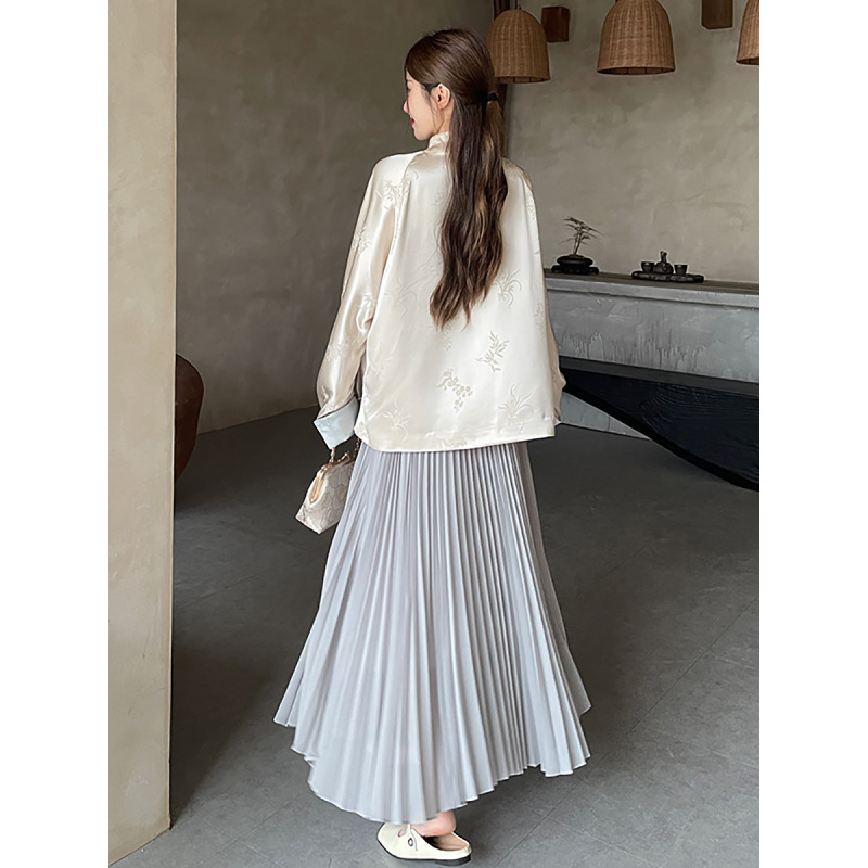 Pleated A-Line Skirt with Silky Drape