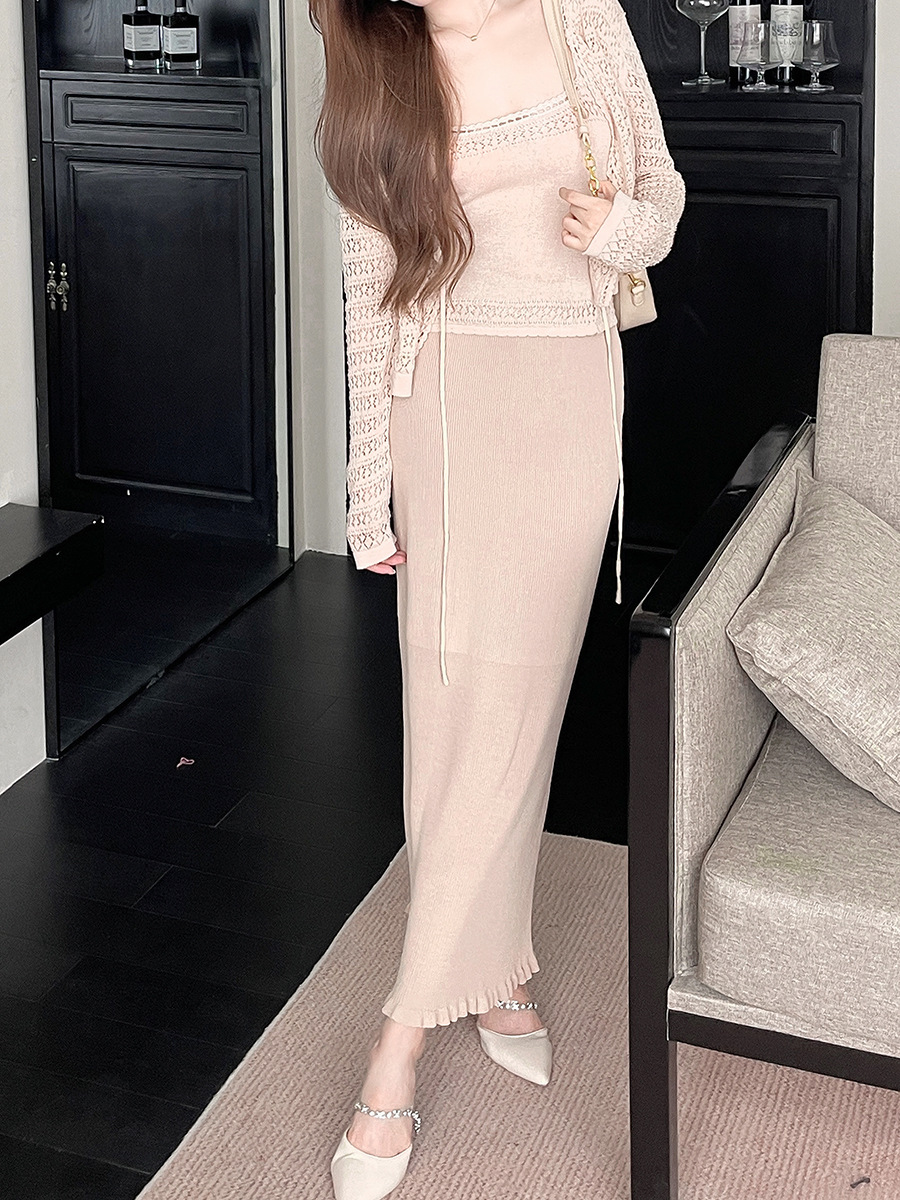 Semi-Sheer Textured Knit Midi Skirt