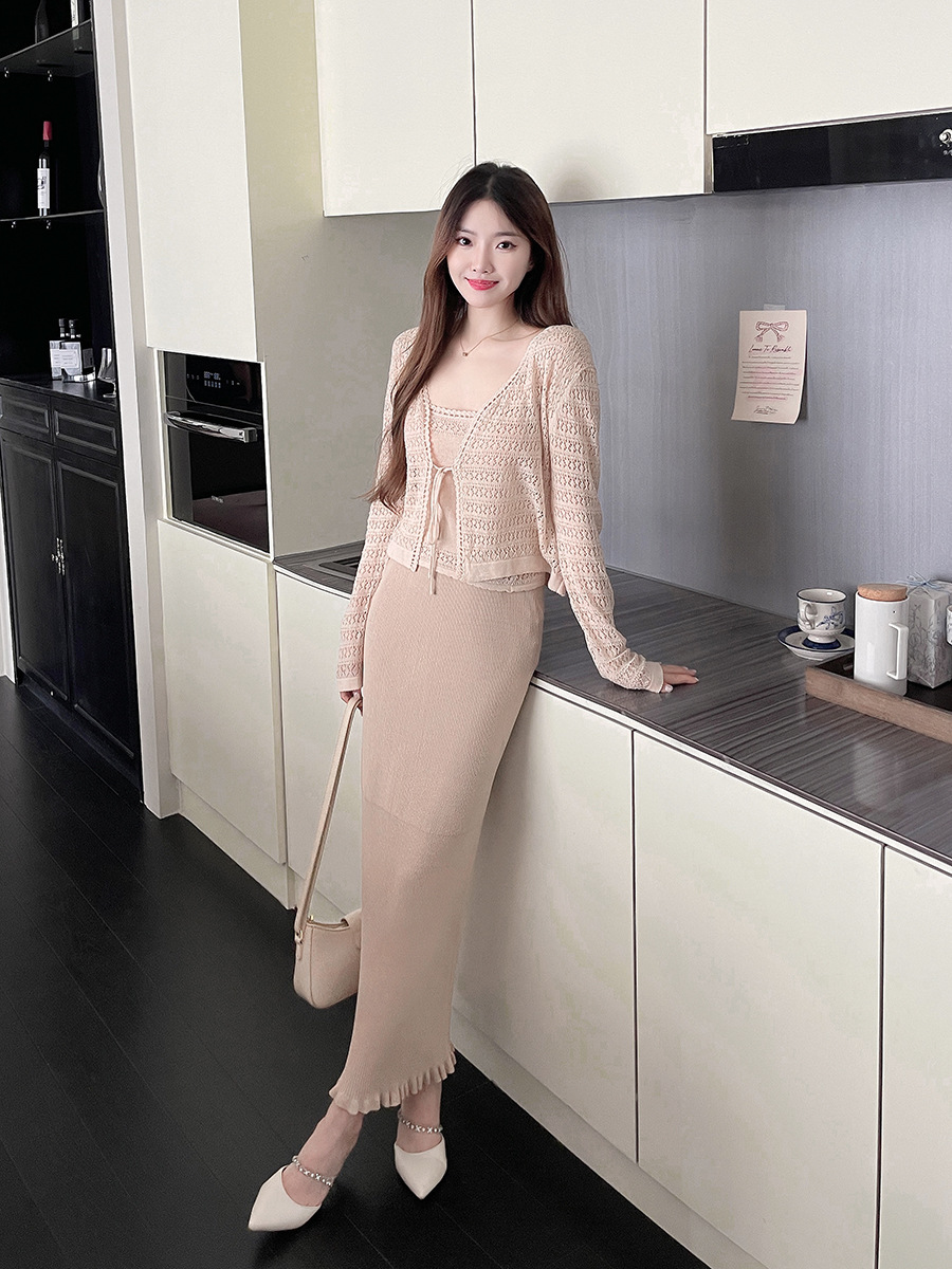 Semi-Sheer Textured Knit Midi Skirt