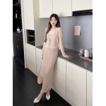 Semi-Sheer Textured Knit Midi Skirt