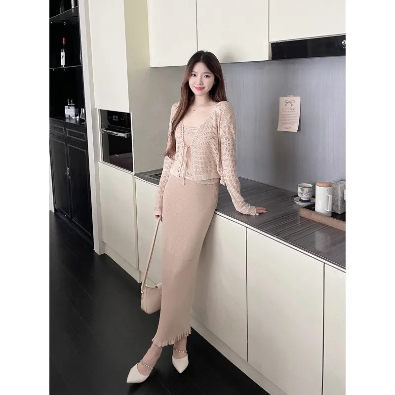 Semi-Sheer Textured Knit Midi Skirt