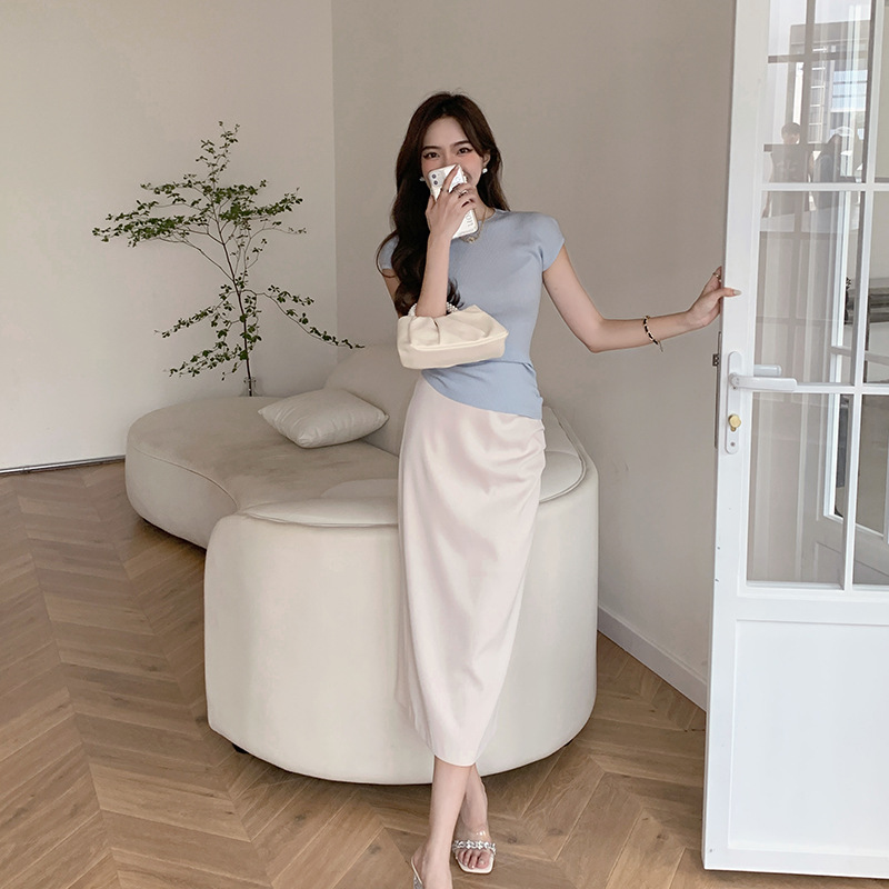 Solid Color Split Side Slim Fit Bodycon Midi Skirt