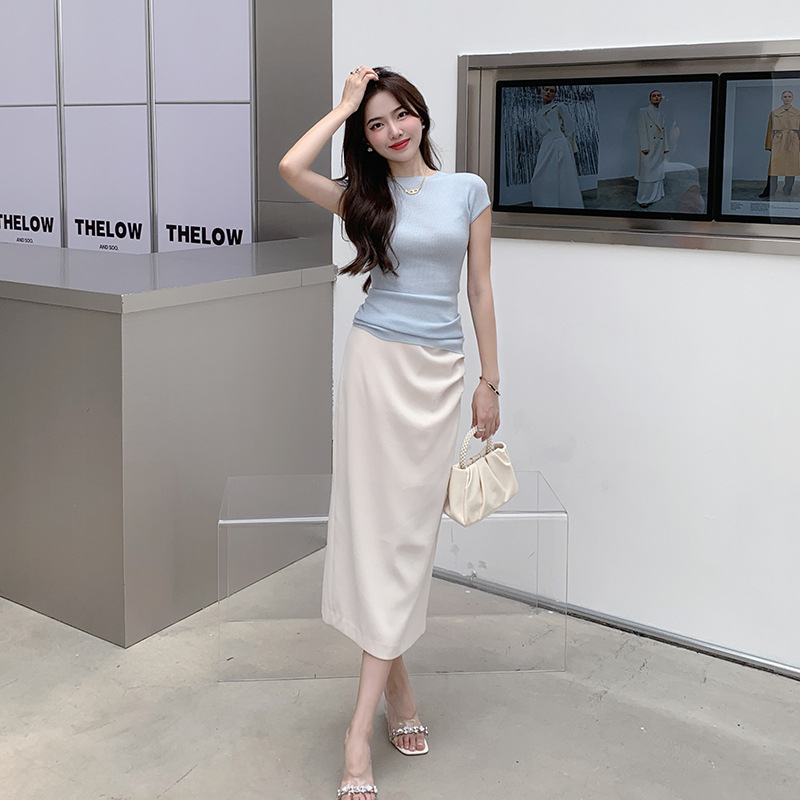 Solid Color Split Side Slim Fit Bodycon Midi Skirt