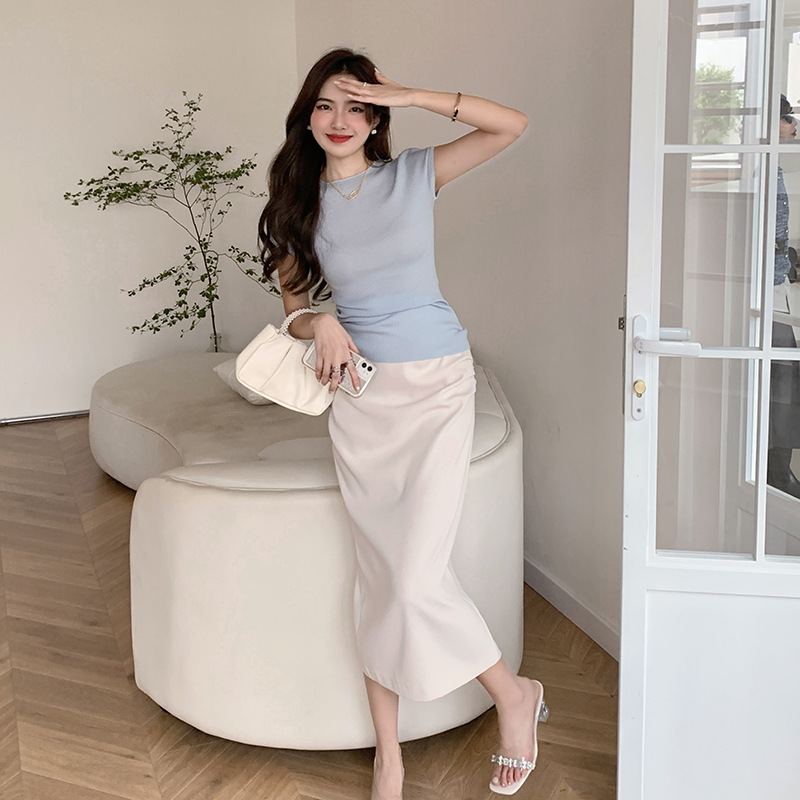 Solid Color Split Side Slim Fit Bodycon Midi Skirt